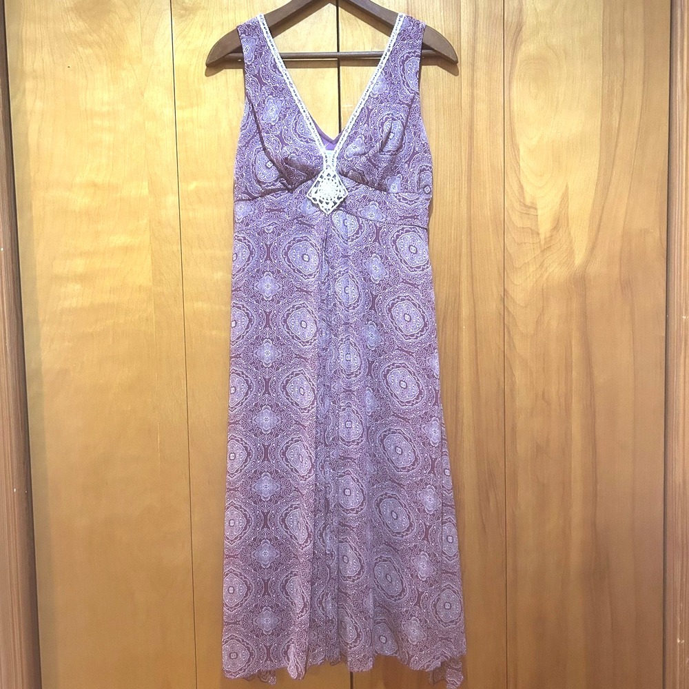 VTG Y2K Jonathan Martin Purple Midi Babydoll Dress Size 14 Crochet Sequin‎ Fairy